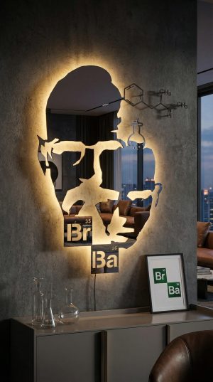 Breaking Bad Heisenberg LED Wall Art Walter White Metal Mirror Decor