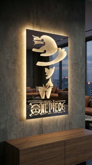 One Piece Luffy LED Wall Art Monkey D Luffy Metal Mirror Decor