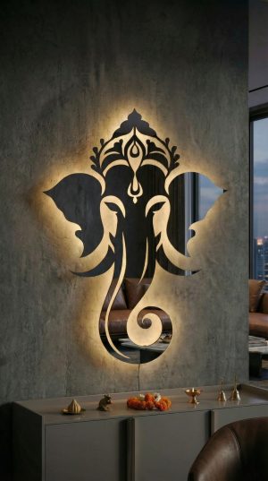 Lord Ganesha LED Metal Mirror Wall Art Spiritual Decor
