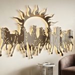 7 Horses of Success with Sun LED Wall Art Vastu Metal Mirror Decor