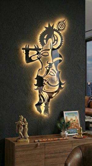 Radhe Krishna LED Wall Art metal mirror spiritual wall décor with LED glow