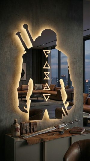 Witcher Geralt of Rivia LED Wall Art Metal Mirror Decor